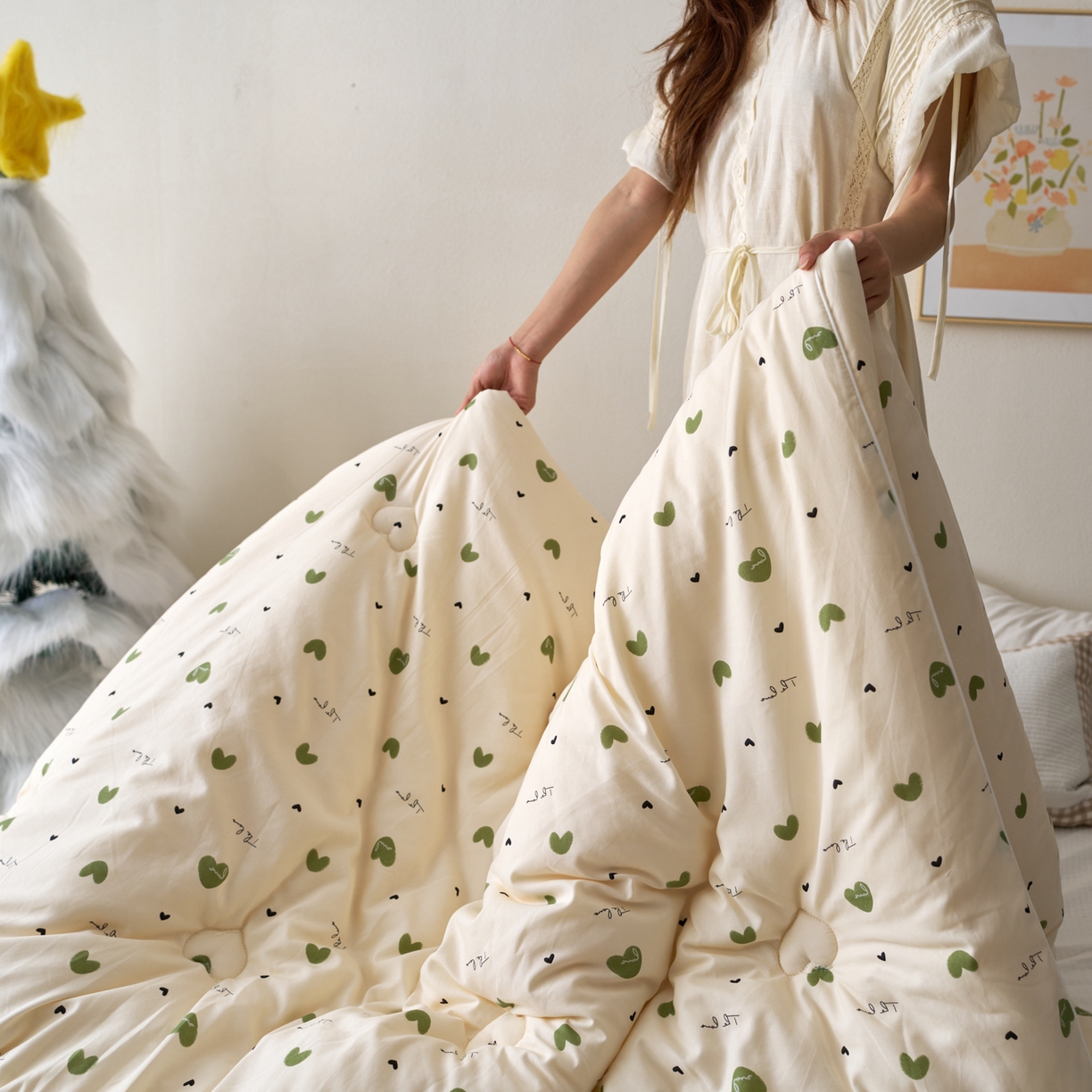 91家纺网 家纺一手货源 找家纺 久典家居 2025新款云糯棉印花大豆被被子被芯 爱心