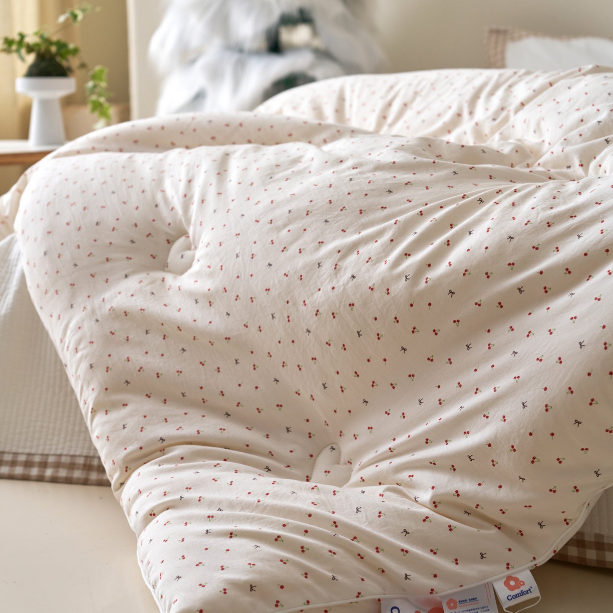 91家纺网 家纺一手货源 找家纺 久典家居 2025新款云糯棉印花大豆被被子被芯 樱桃