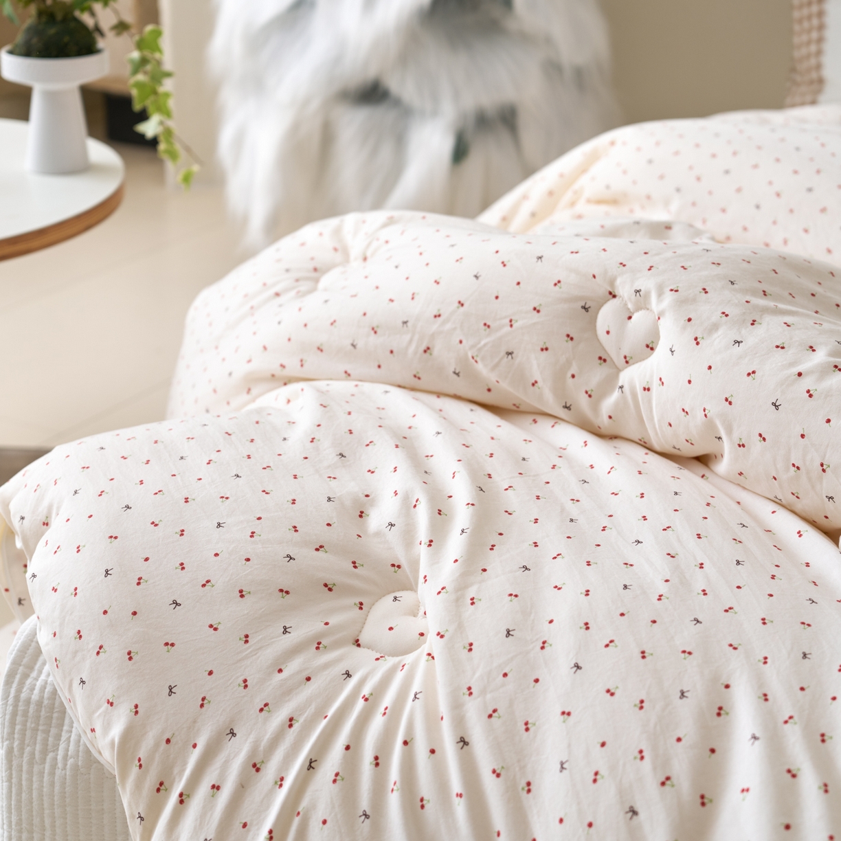 91家纺网 家纺一手货源 找家纺 久典家居 2025新款云糯棉印花大豆被被子被芯 樱桃