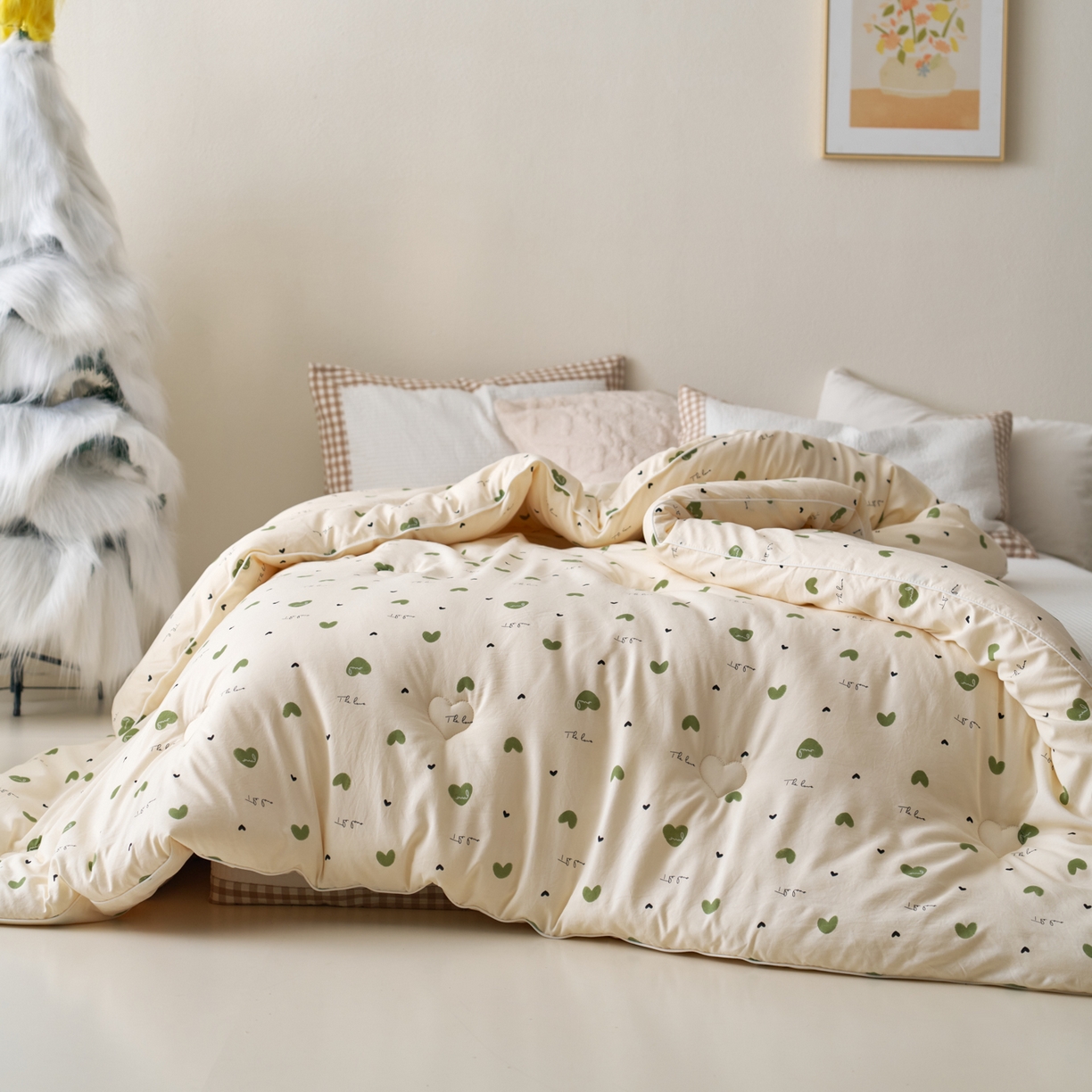 91家纺网 家纺一手货源 找家纺 久典家居 2025新款云糯棉印花大豆被被子被芯 爱心