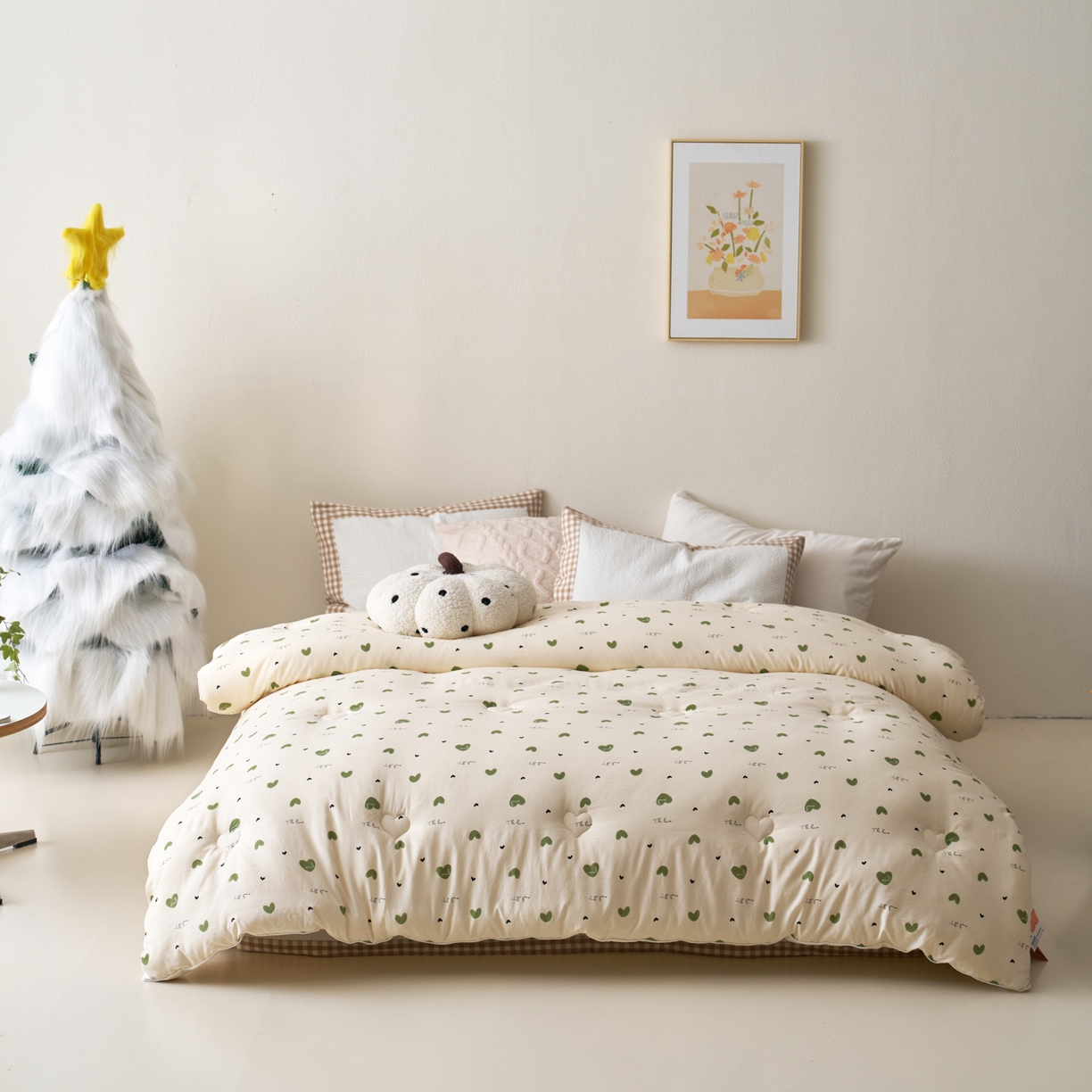 91家纺网 家纺一手货源 找家纺 久典家居 2025新款云糯棉印花大豆被被子被芯 爱心