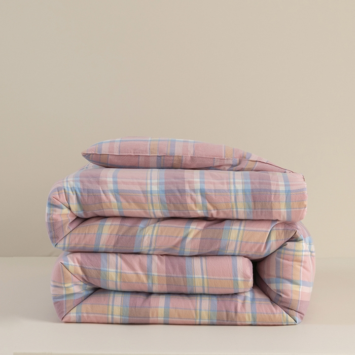 91家纺网 家纺一手货源 找家纺 久典家居 2025新款全棉色织水洗棉大豆被 被子被芯 昭华粉