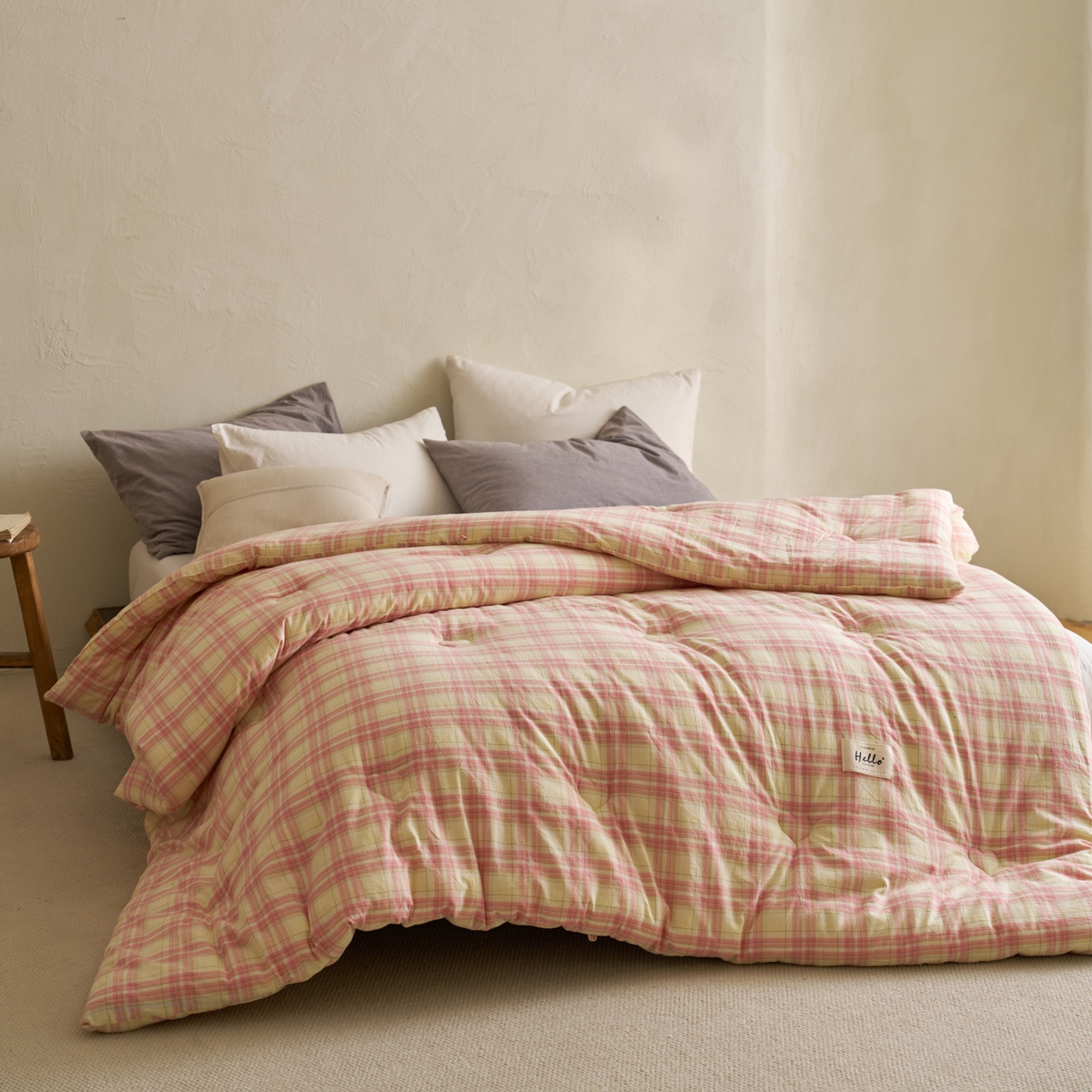 91家纺网 家纺一手货源 找家纺 久典家居 2025新款全棉色织水洗棉大豆被 被子被芯 芭蕾粉