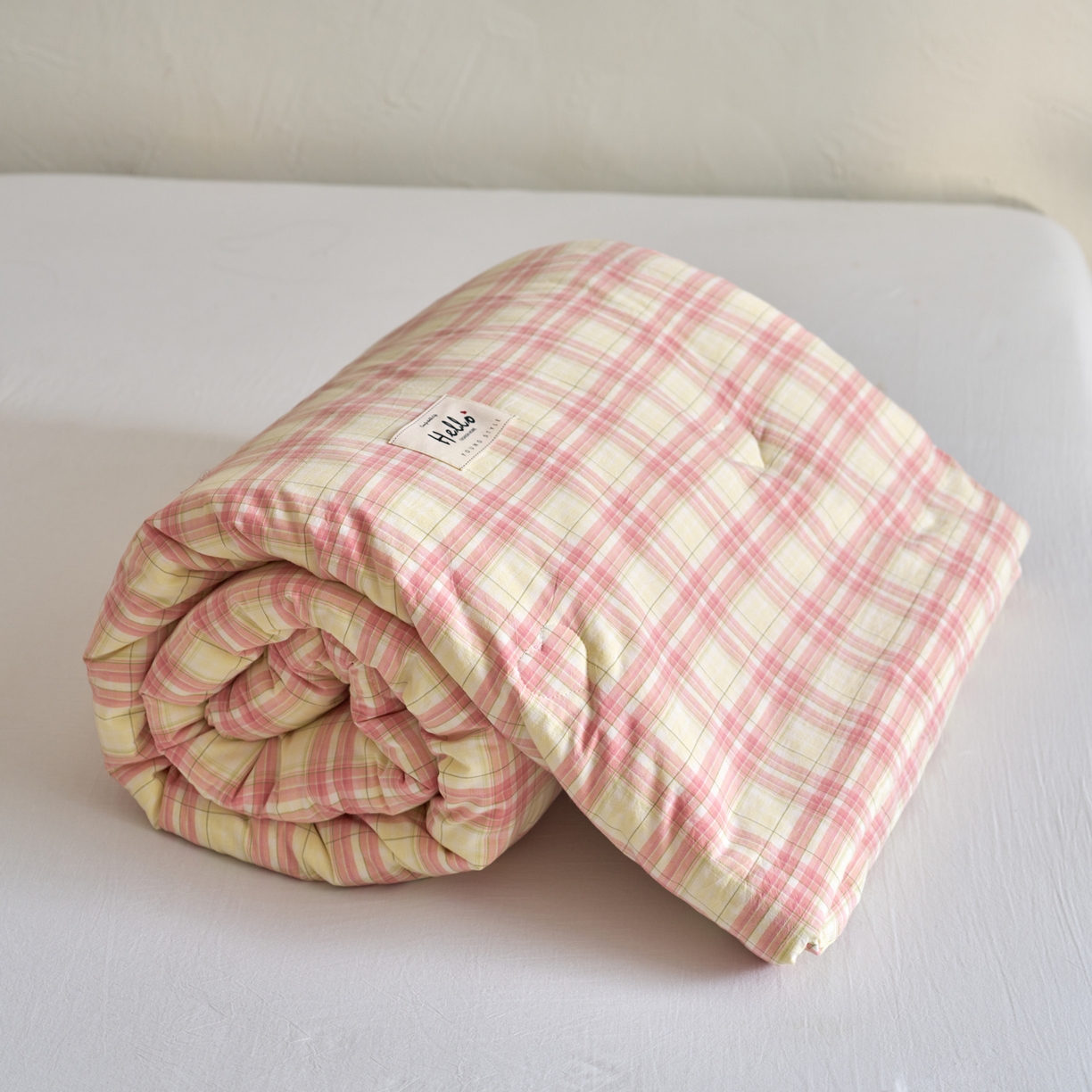 91家纺网 家纺一手货源 找家纺 久典家居 2025新款全棉色织水洗棉大豆被 被子被芯 芭蕾粉