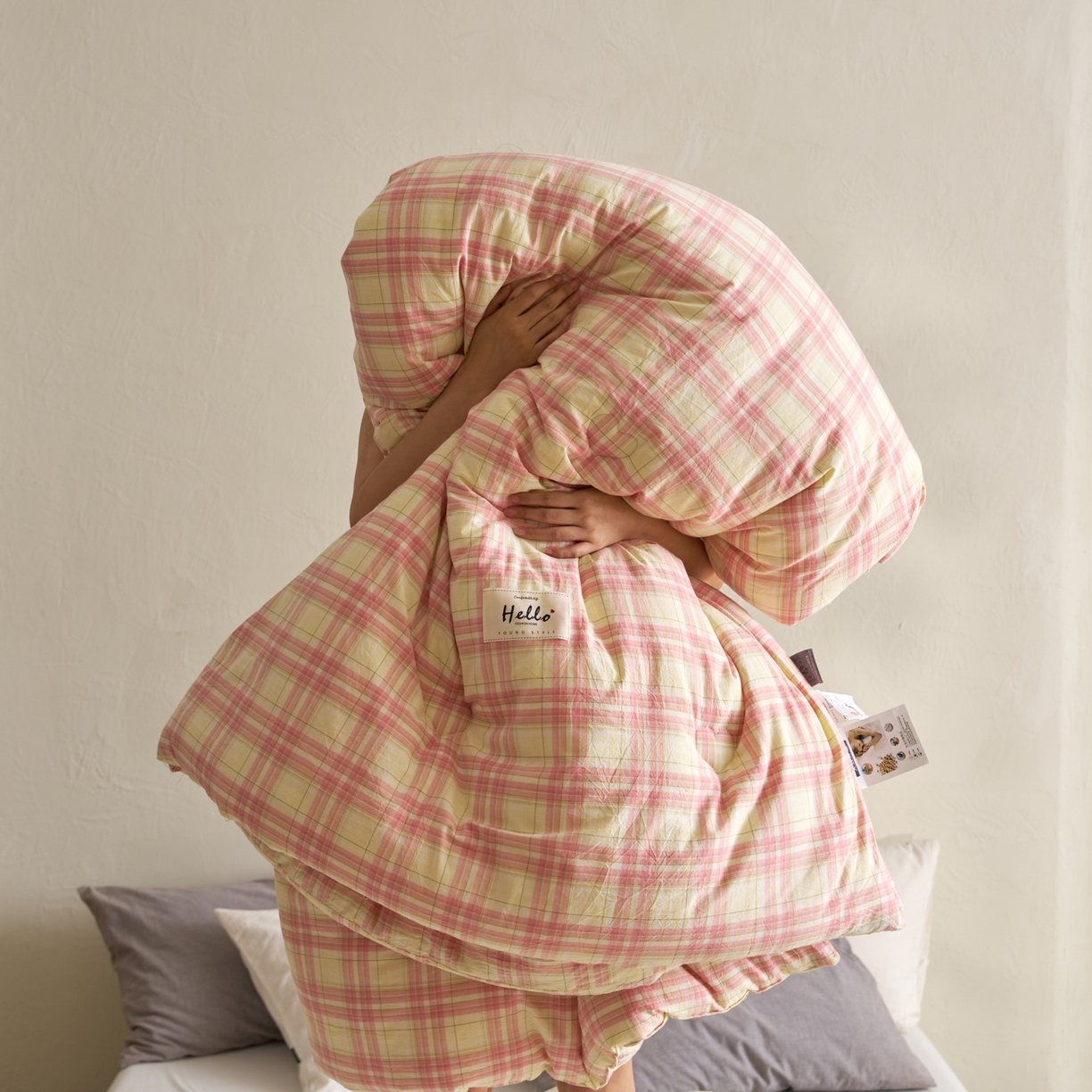 91家纺网 家纺一手货源 找家纺 久典家居 2025新款全棉色织水洗棉大豆被 被子被芯 芭蕾粉