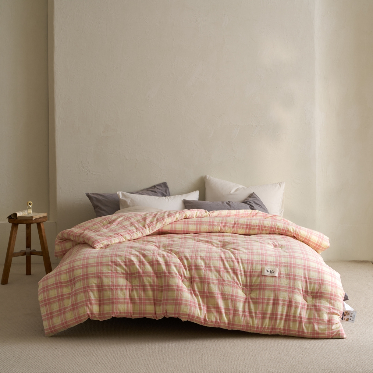 91家纺网 家纺一手货源 找家纺 久典家居 2025新款全棉色织水洗棉大豆被 被子被芯 芭蕾粉