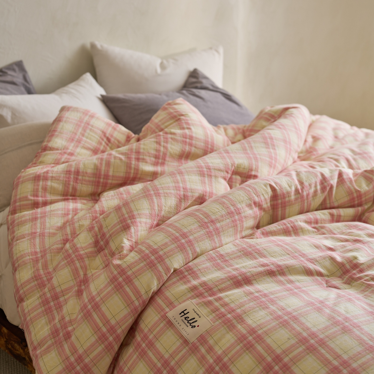 91家纺网 家纺一手货源 找家纺 久典家居 2025新款全棉色织水洗棉大豆被 被子被芯 芭蕾粉