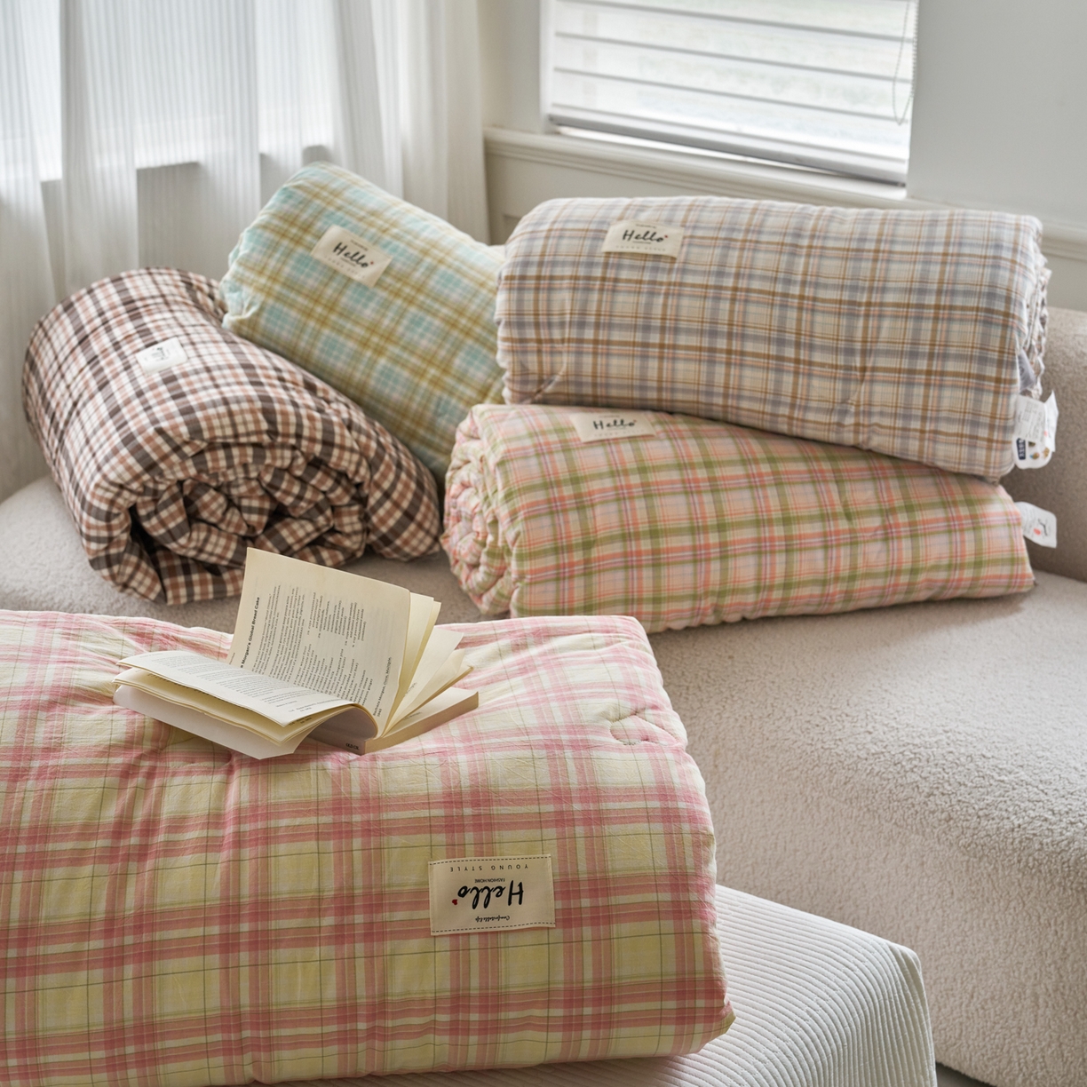 91家纺网 家纺一手货源 找家纺 久典家居 2025新款全棉色织水洗棉大豆被 被子被芯 组合图仅供展示不可下单