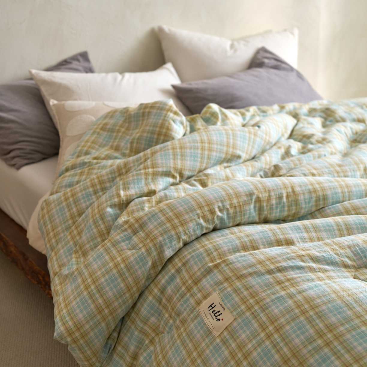 91家纺网 家纺一手货源 找家纺 久典家居 2025新款全棉色织水洗棉大豆被 被子被芯 多芙绿