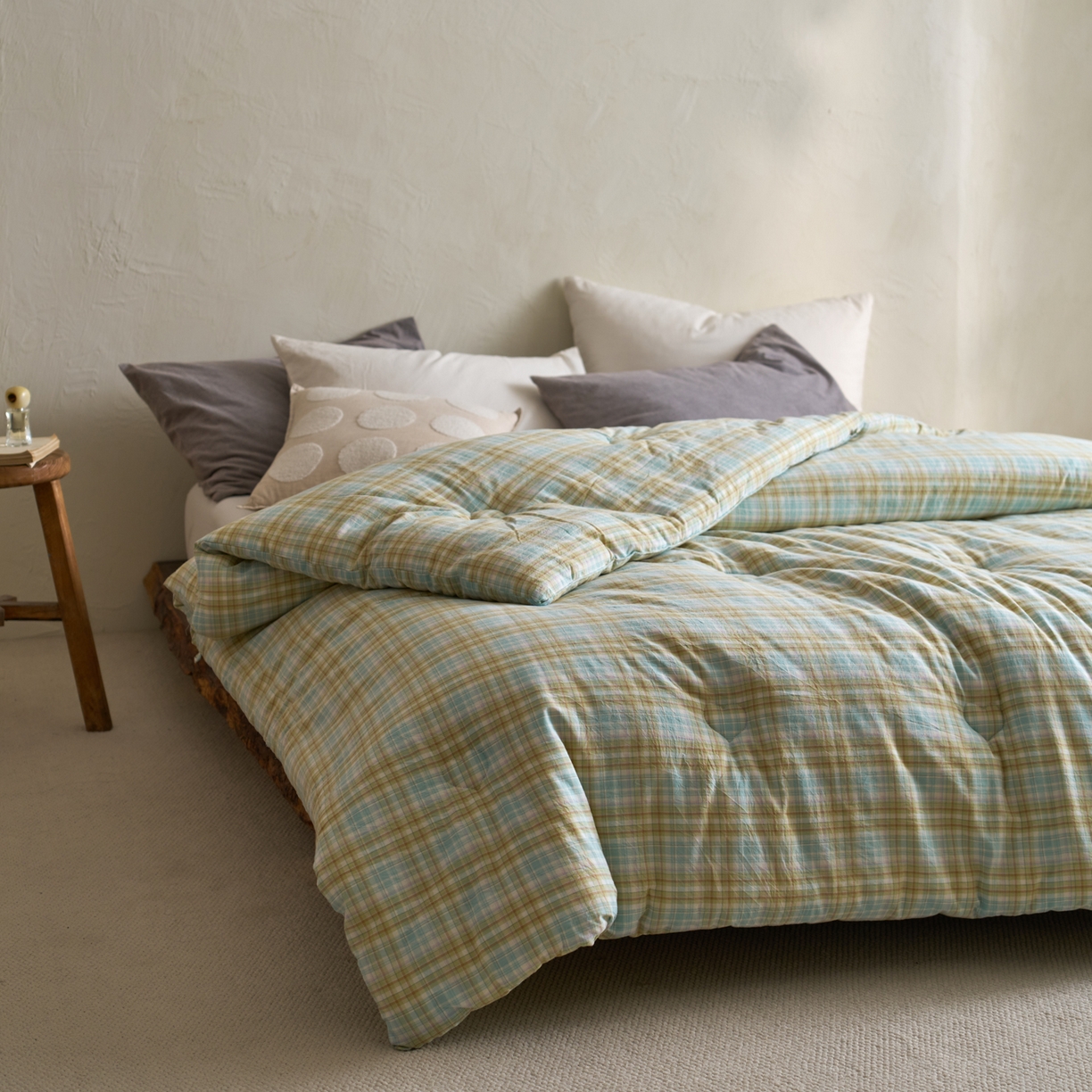 91家纺网 家纺一手货源 找家纺 久典家居 2025新款全棉色织水洗棉大豆被 被子被芯 多芙绿