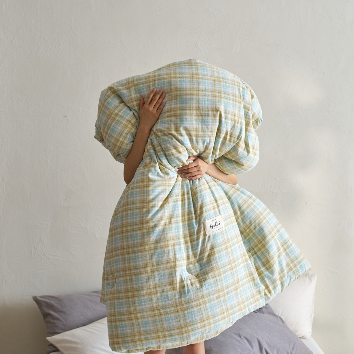 91家纺网 家纺一手货源 找家纺 久典家居 2025新款全棉色织水洗棉大豆被 被子被芯 多芙绿