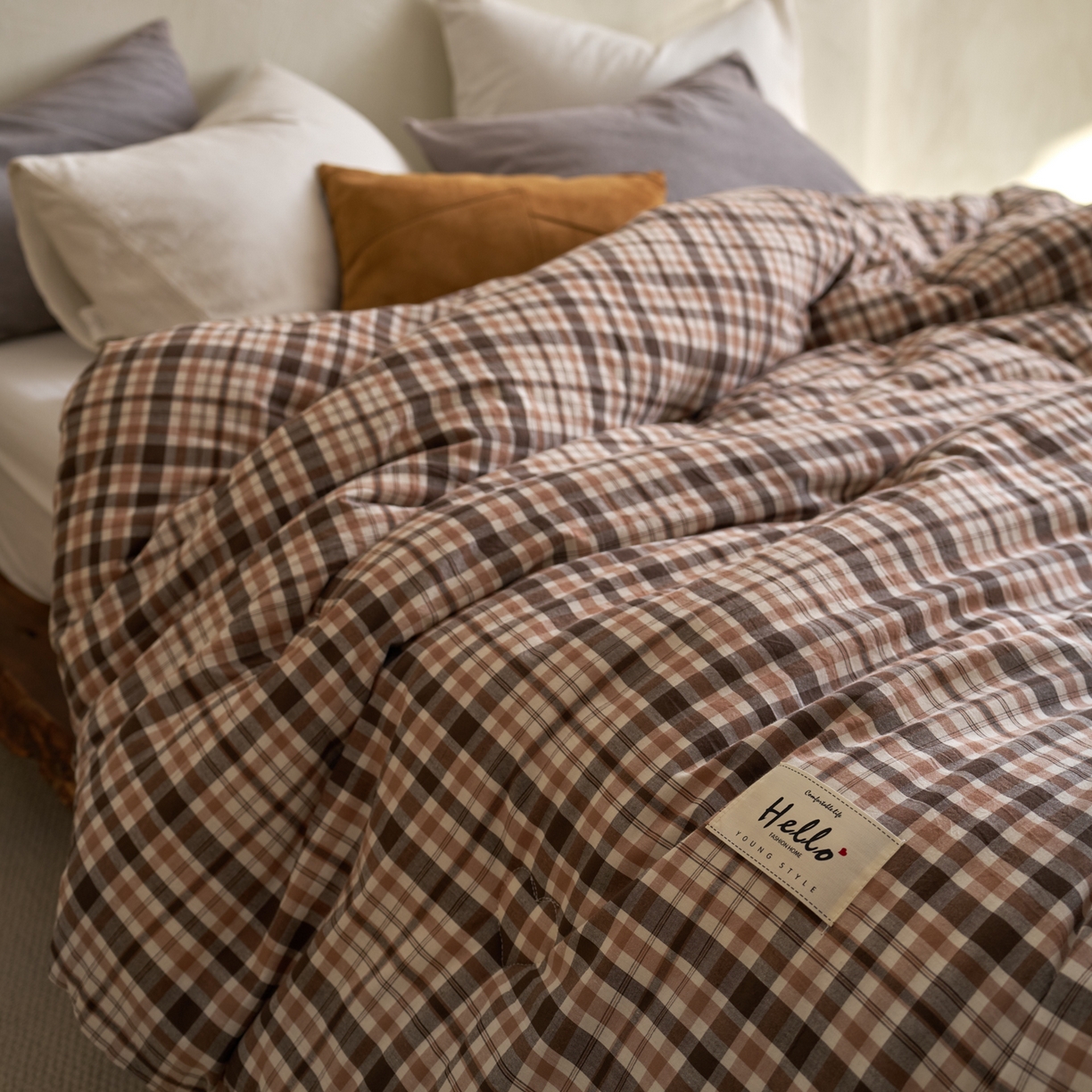 91家纺网 家纺一手货源 找家纺 久典家居 2025新款全棉色织水洗棉大豆被 被子被芯 茶里咖