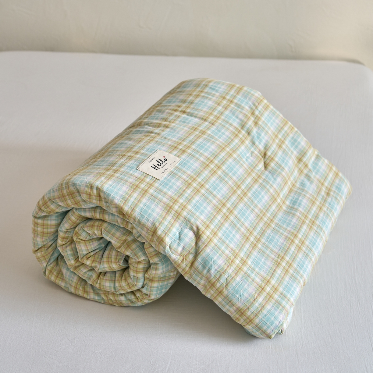 91家纺网 家纺一手货源 找家纺 久典家居 2025新款全棉色织水洗棉大豆被 被子被芯 多芙绿