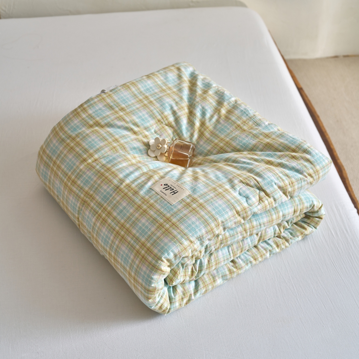 91家纺网 家纺一手货源 找家纺 久典家居 2025新款全棉色织水洗棉大豆被 被子被芯 多芙绿