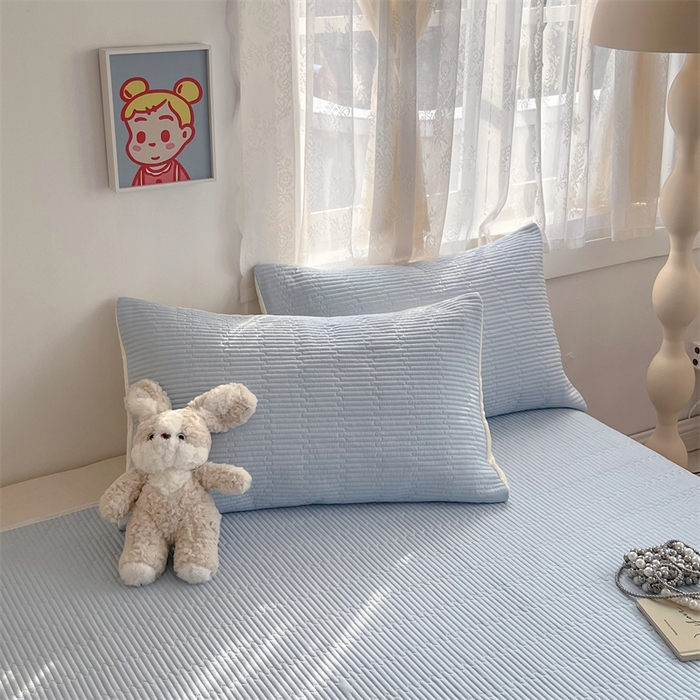 91家纺网 家纺一手货源 找家纺 妮可 2025新款热款花型印花全棉夹棉多功能床垫-床盖 宾利蓝