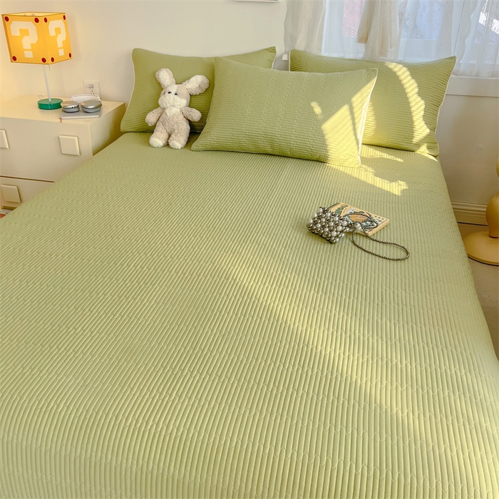 91家纺网 家纺一手货源 找家纺 妮可 2025新款热款花型印花全棉夹棉多功能床垫-床盖 发芽绿