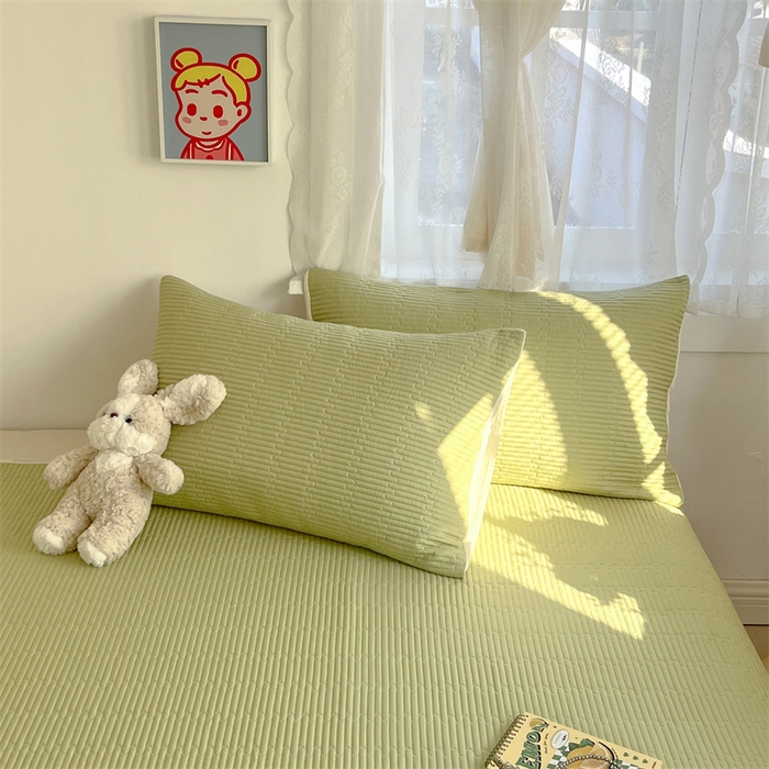 91家纺网 家纺一手货源 找家纺 妮可 2025新款热款花型印花全棉夹棉多功能床垫-床盖 发芽绿