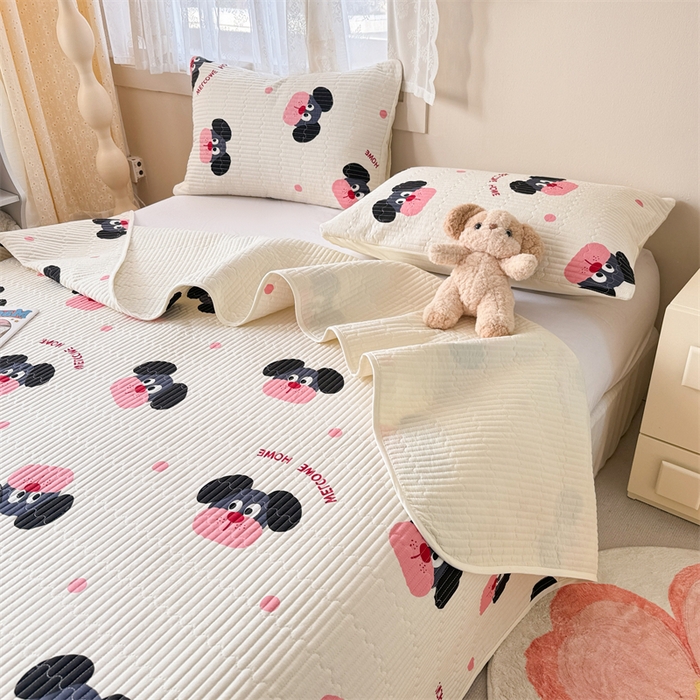 妮可 2025新款热款花型印花全棉夹棉多功能床垫-床盖 粉点狗狗