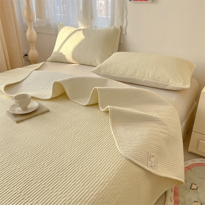 妮可 2025新款热款花型印花全棉夹棉多功能床垫-床盖 奶白色