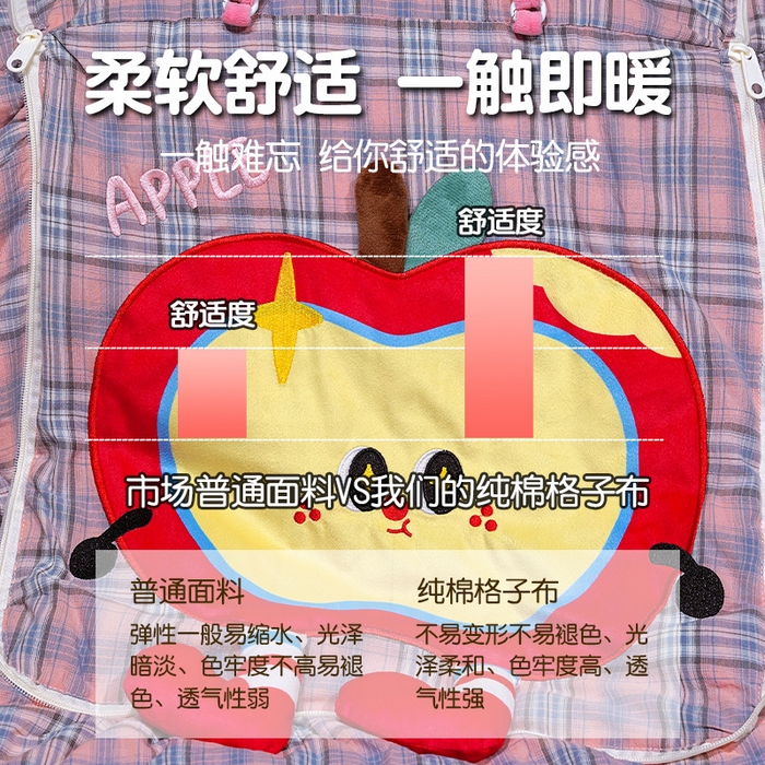 91家纺网 家纺一手货源 找家纺 仟亿莱 2025新款大眼红苹果格子布抱枕被 粉格机智大眼