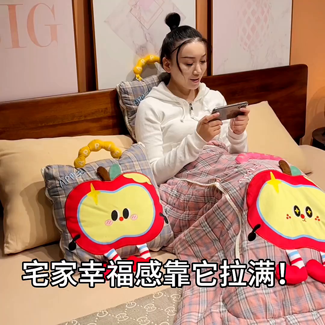 91家纺网 家纺一手货源 找家纺 （总）仟亿莱 2025新款大眼红苹果格子布抱枕被