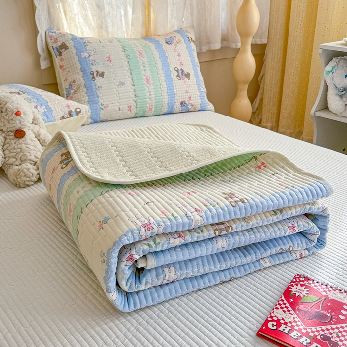 91家纺网 家纺一手货源 找家纺 妮可 2025新款热款花型印花全棉夹棉多功能床垫-床盖 爱丽丝