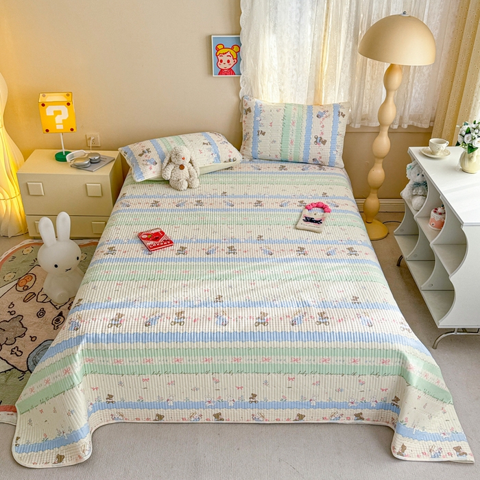 91家纺网 家纺一手货源 找家纺 妮可 2025新款热款花型印花全棉夹棉多功能床垫-床盖 爱丽丝