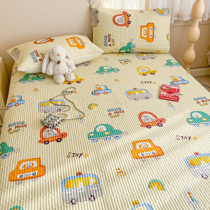 91家纺网 家纺一手货源 找家纺 妮可 2025新款热款花型印花全棉夹棉多功能床垫-床盖 嘟嘟派对