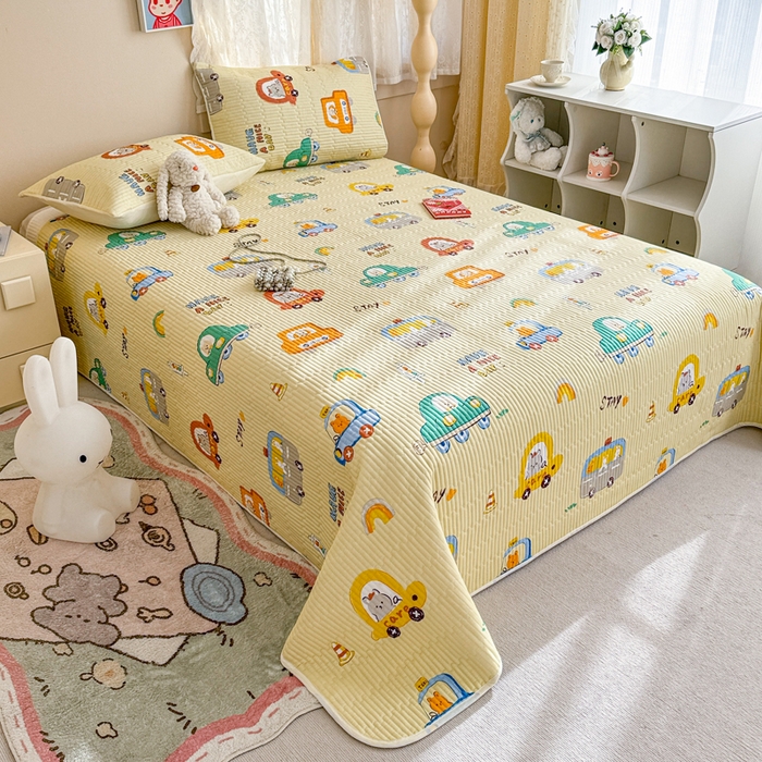 91家纺网 家纺一手货源 找家纺 妮可 2025新款热款花型印花全棉夹棉多功能床垫-床盖 嘟嘟派对