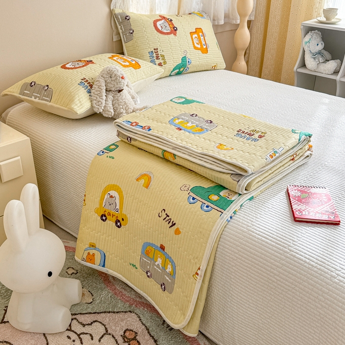 91家纺网 家纺一手货源 找家纺 妮可 2025新款热款花型印花全棉夹棉多功能床垫-床盖 嘟嘟派对