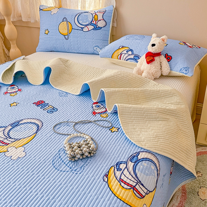 妮可 2025新款热款花型印花全棉夹棉多功能床垫-床盖 快乐宇航员