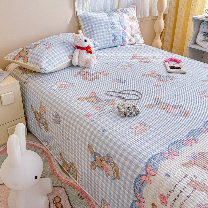 91家纺网 家纺一手货源 找家纺 妮可 2025新款热款花型印花全棉夹棉多功能床垫-床盖 莉雅兔
