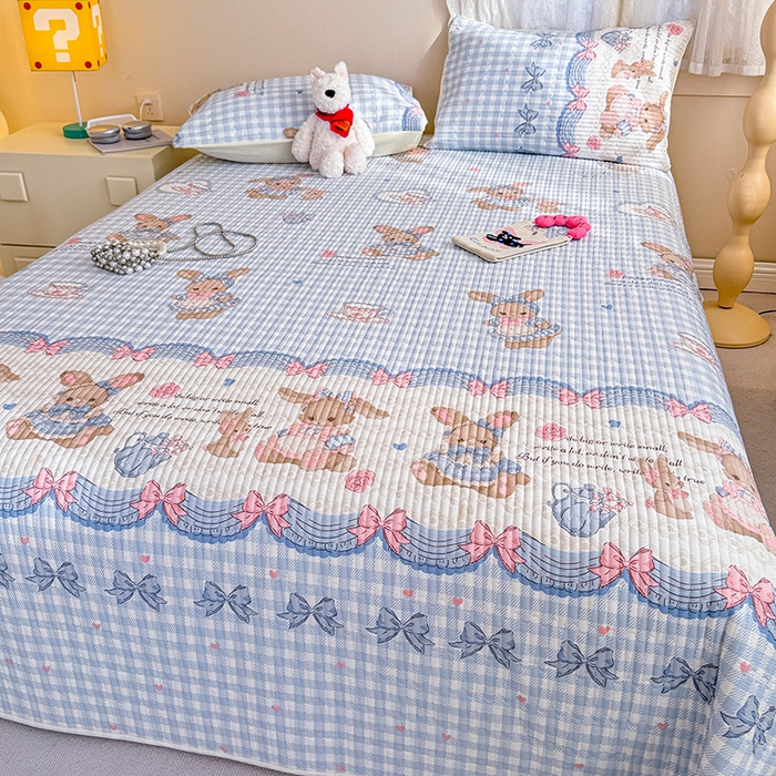 91家纺网 家纺一手货源 找家纺 妮可 2025新款热款花型印花全棉夹棉多功能床垫-床盖 莉雅兔