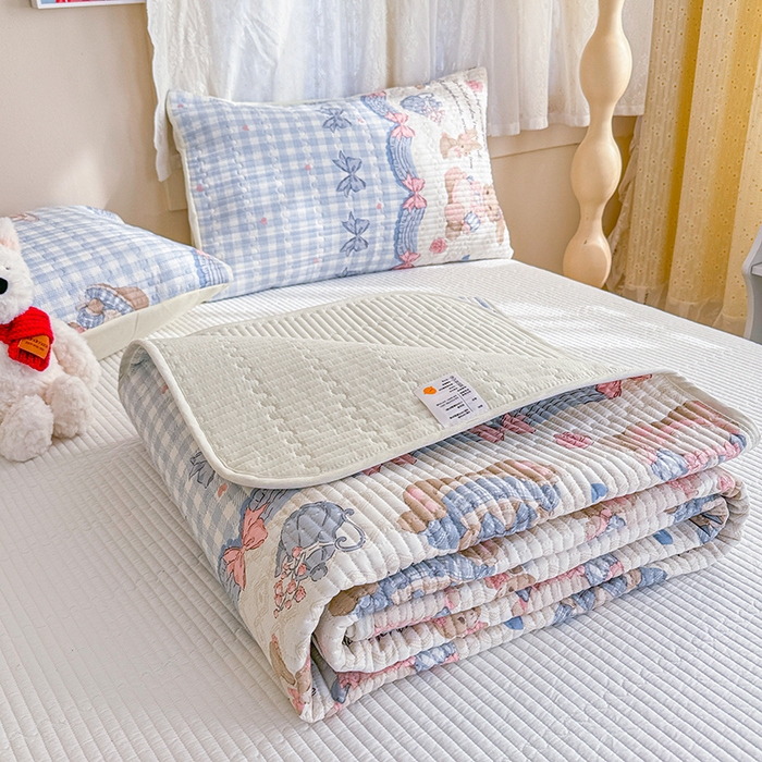 91家纺网 家纺一手货源 找家纺 妮可 2025新款热款花型印花全棉夹棉多功能床垫-床盖 莉雅兔
