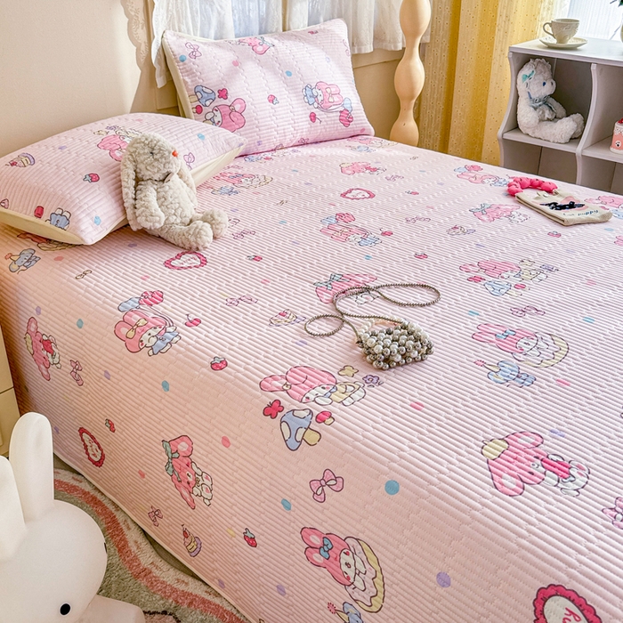 91家纺网 家纺一手货源 找家纺 妮可 2025新款热款花型印花全棉夹棉多功能床垫-床盖 棉花糖