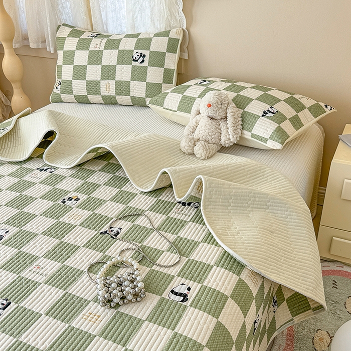 妮可 2025新款热款花型印花全棉夹棉多功能床垫-床盖 棋盘熊猫