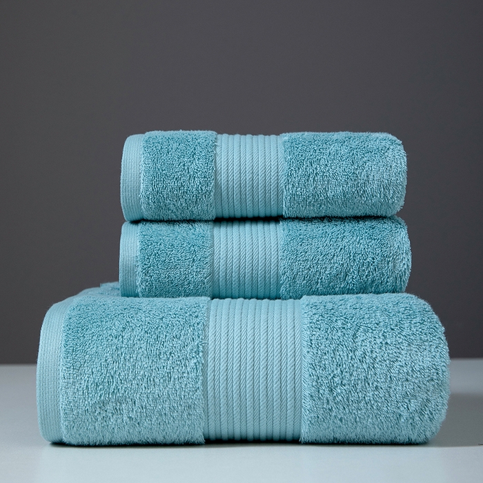 彩虹毛巾 2025海浪纹长绒棉毛巾浴巾两件套A类精梳棉面巾加厚洗澡大浴巾 海浪纹蓝色三件套 毛巾34*76浴巾80*150