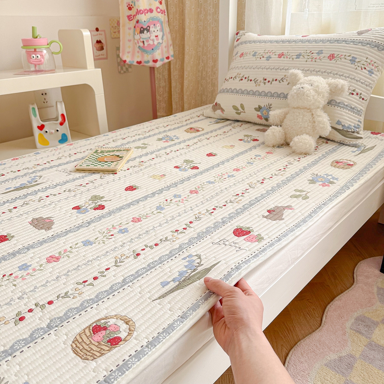 妮可 2025热款学生床全棉夹棉多功能床垫-床盖 花丛兔兔