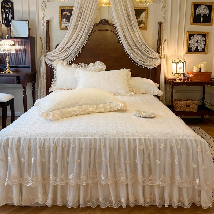 91家纺网 家纺一手货源 找家纺 （总）瑞宝 2025新款宝宝绒夹棉床裙三件套-香奢丽影