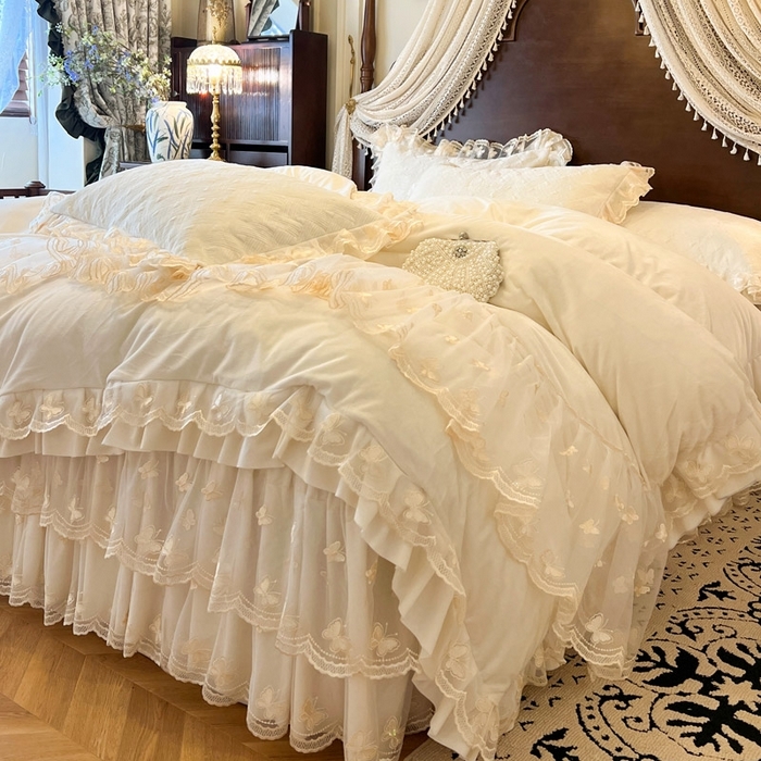 91家纺网 家纺一手货源 找家纺 （总）瑞宝 2025新款宝宝绒夹棉床裙三件套-香奢丽影