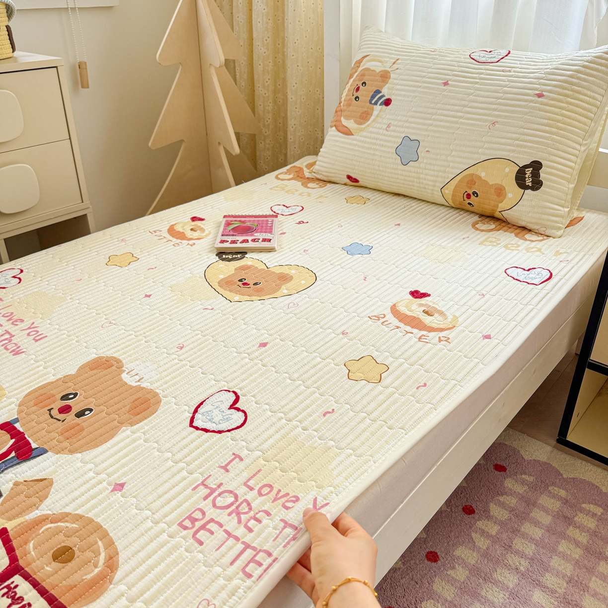 妮可 2025热款学生床全棉夹棉多功能床垫-床盖 黄油小熊