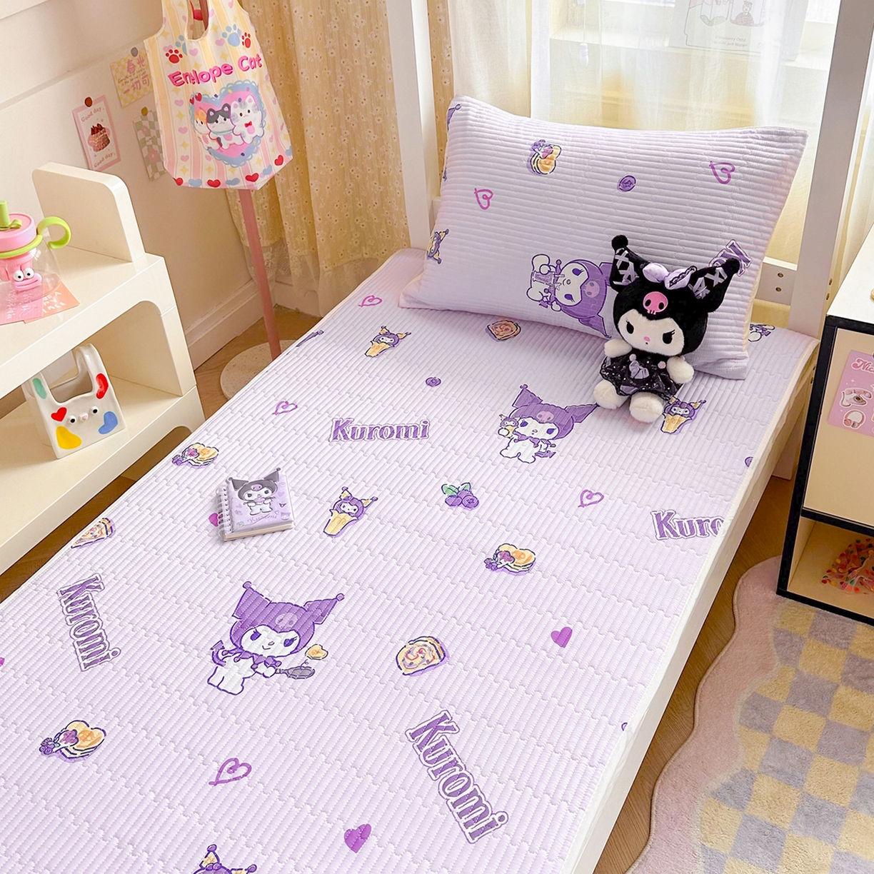 91家纺网 家纺一手货源 找家纺 妮可 2025热款学生床全棉夹棉多功能床垫-床盖 甜心库洛米