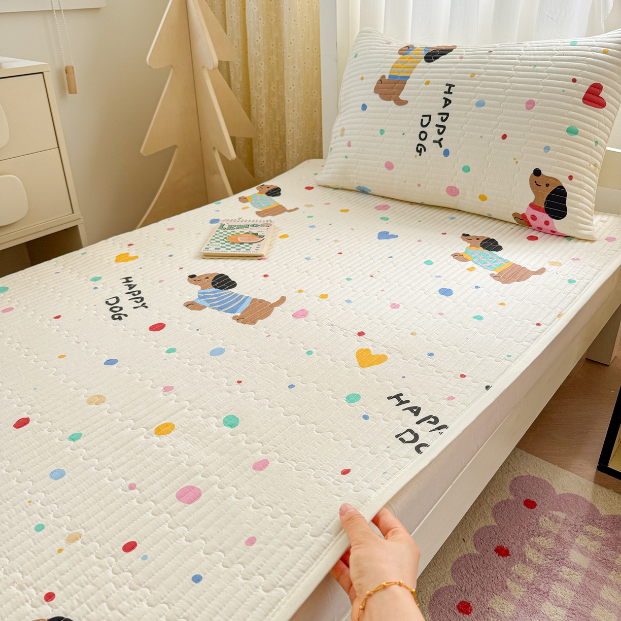 妮可 2025热款学生床全棉夹棉多功能床垫-床盖 甜心汪汪