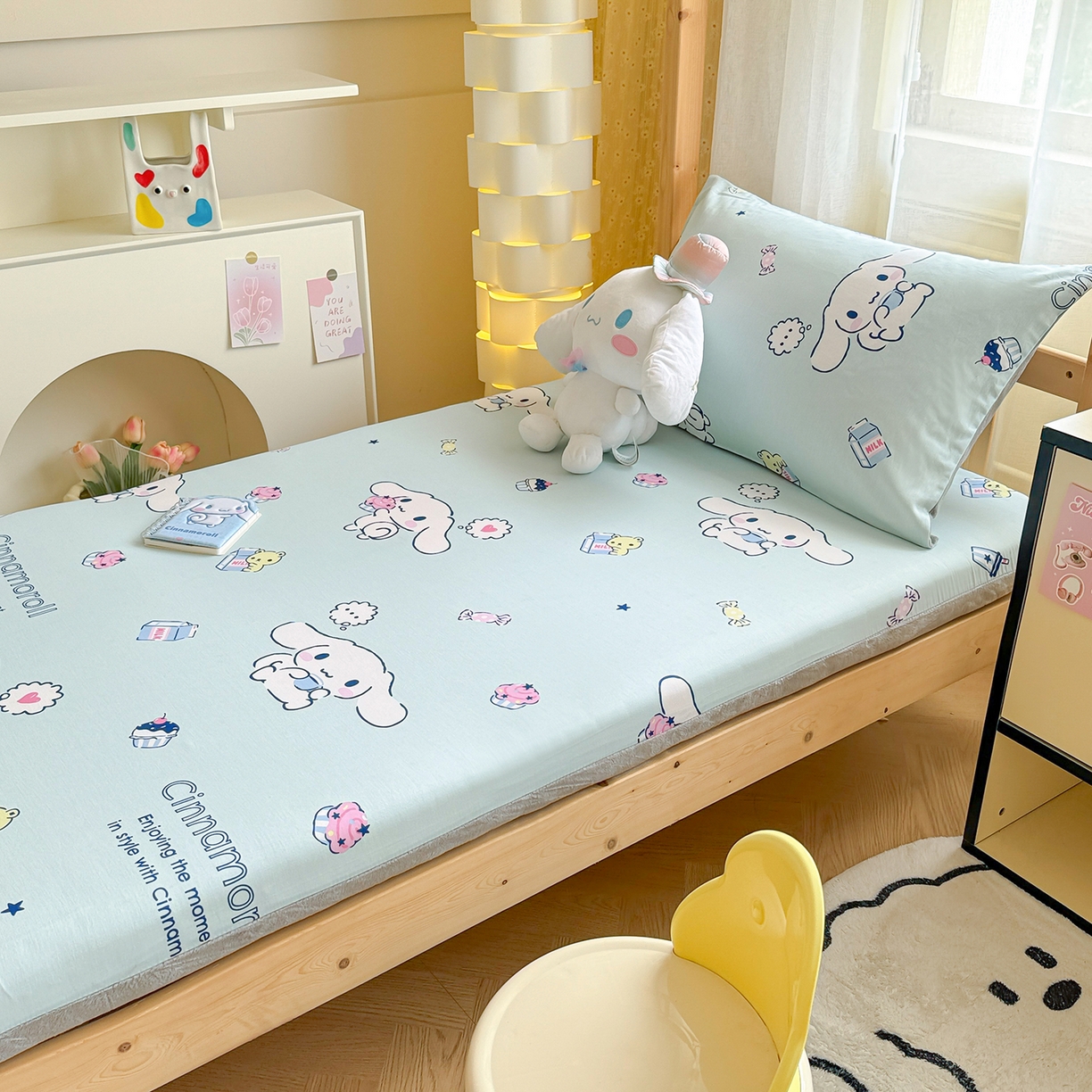 91家纺网 家纺一手货源 找家纺 妮可 2025热款花型全包床垫套褥子套（AB双版A全棉B绒） 冰激凌玉桂狗