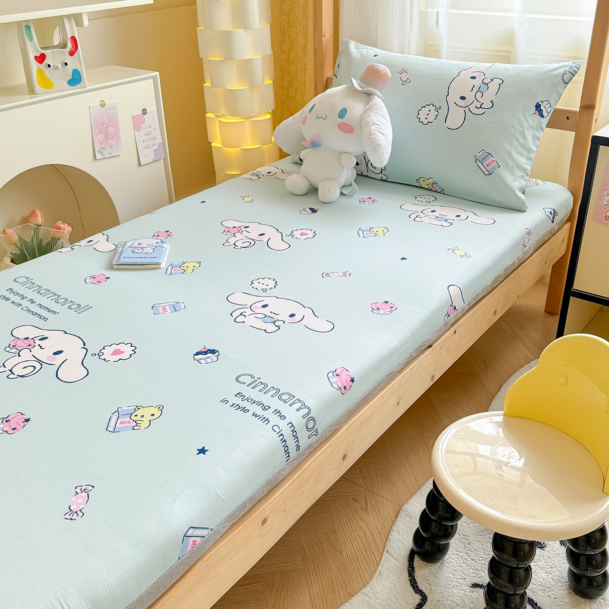 91家纺网 家纺一手货源 找家纺 妮可 2025热款花型全包床垫套褥子套（AB双版A全棉B绒） 冰激凌玉桂狗