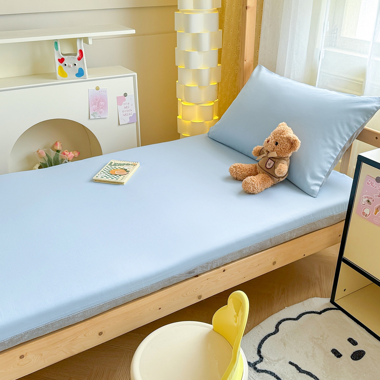 91家纺网 家纺一手货源 找家纺 妮可 2025热款花型全包床垫套褥子套（AB双版A全棉B绒） 宾利蓝