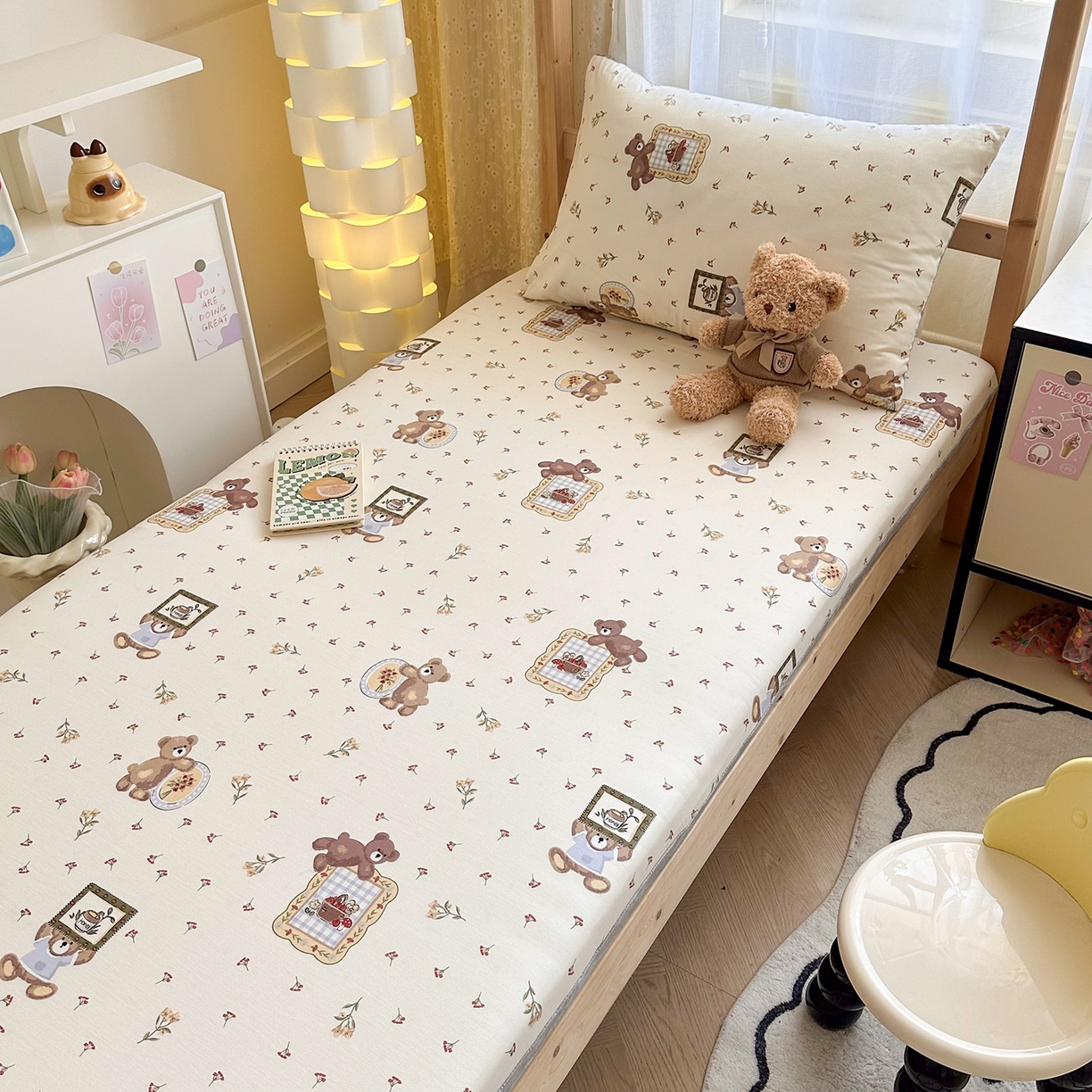 91家纺网 家纺一手货源 找家纺 妮可 2025热款花型全包床垫套褥子套（AB双版A全棉B绒） 拍照小熊