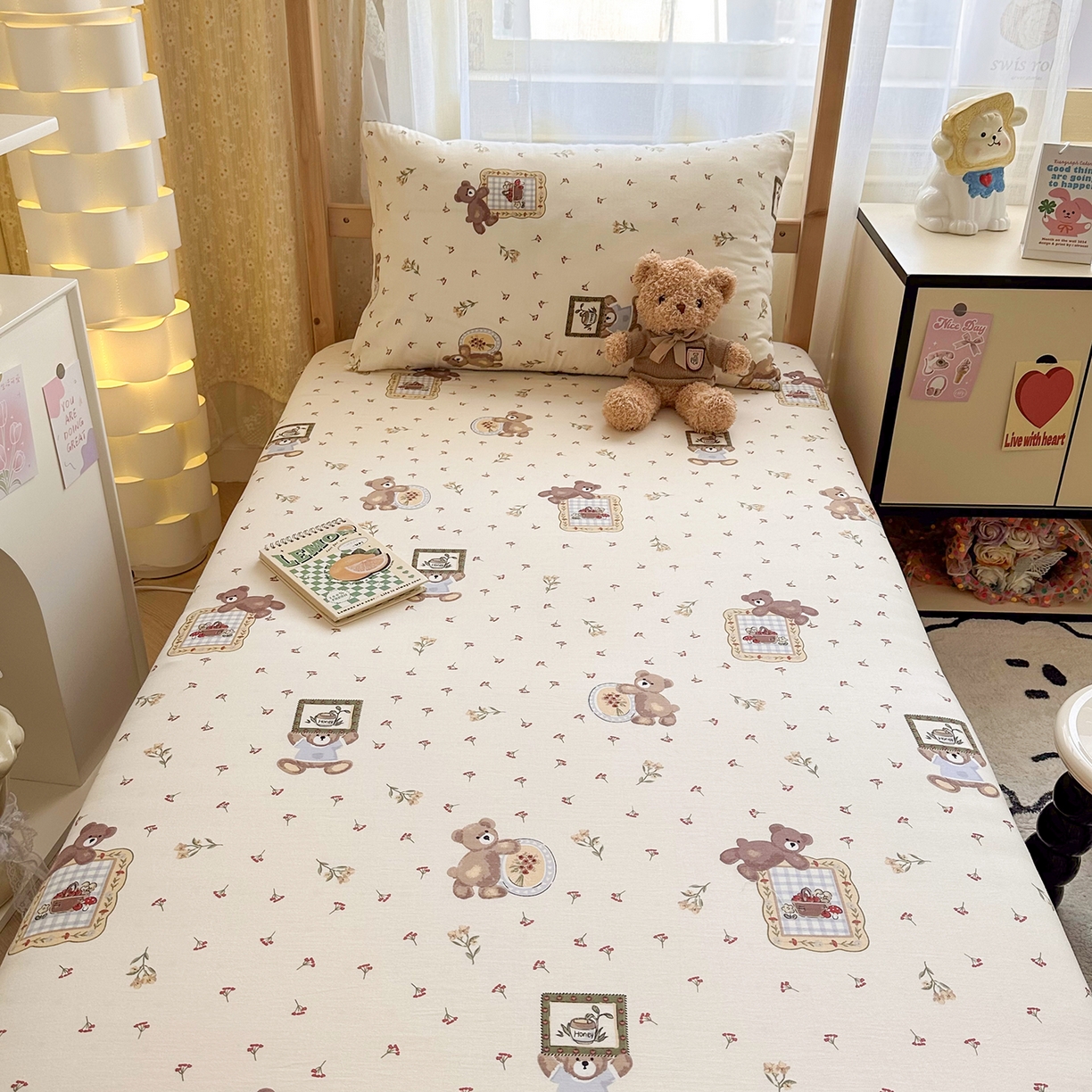 91家纺网 家纺一手货源 找家纺 妮可 2025热款花型全包床垫套褥子套（AB双版A全棉B绒） 拍照小熊