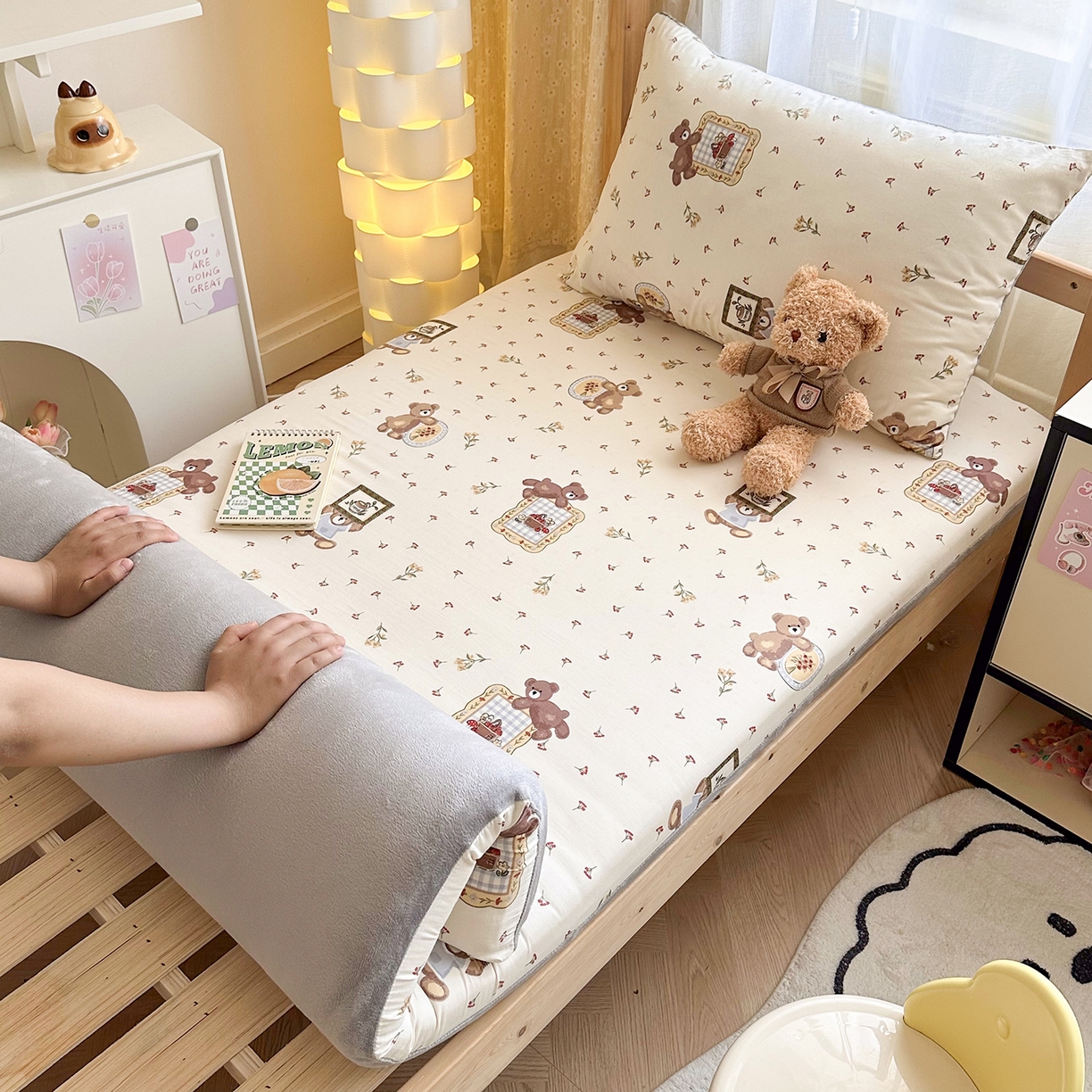 妮可 2025热款花型全包床垫套褥子套（AB双版A全棉B绒） 拍照小熊