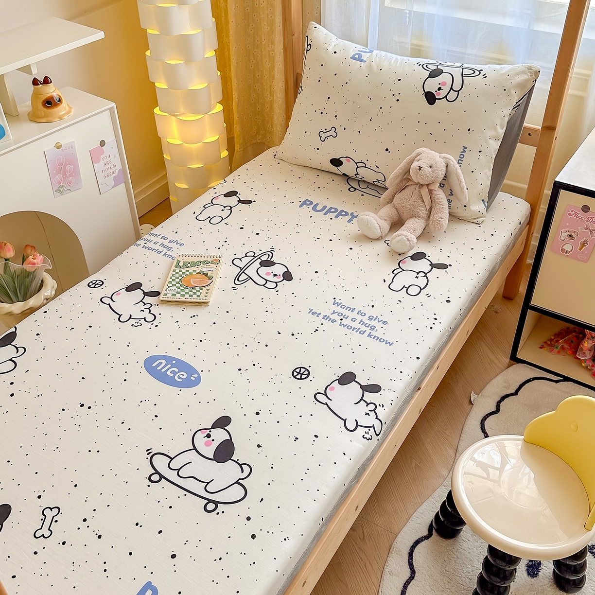 91家纺网 家纺一手货源 找家纺 妮可 2025热款花型全包床垫套褥子套（AB双版A全棉B绒） 可爱修狗